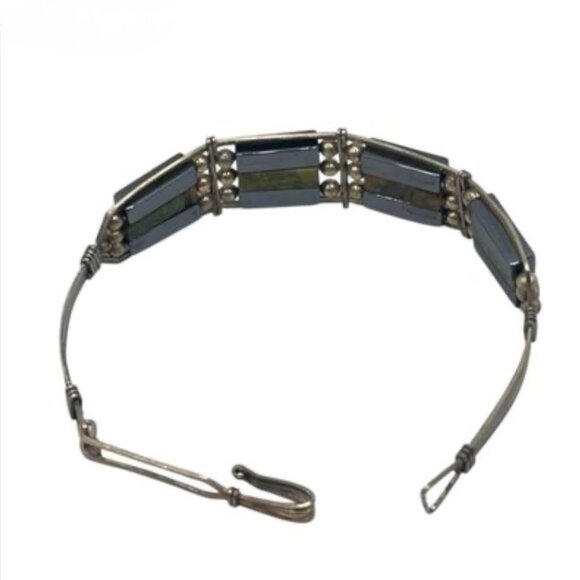 Vintage Sterling Silver Agate and Hematite Bracelet – 7" Artisan Design - Picture 5 of 15